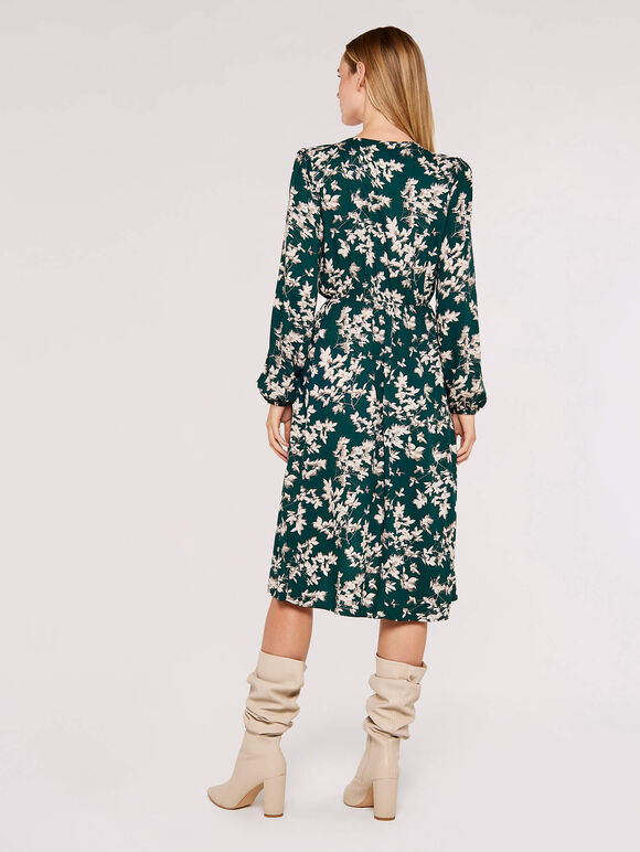Stem Floral Wrap Dress, Green, large