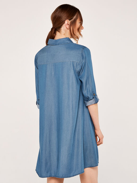 Denim Shirt Dress, Navy, large