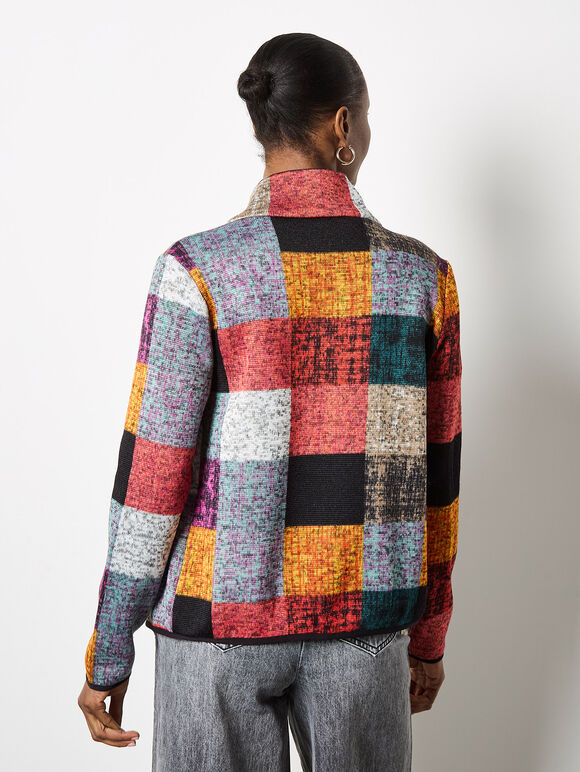 Colourful Check Fleece Jacket, Grey, large