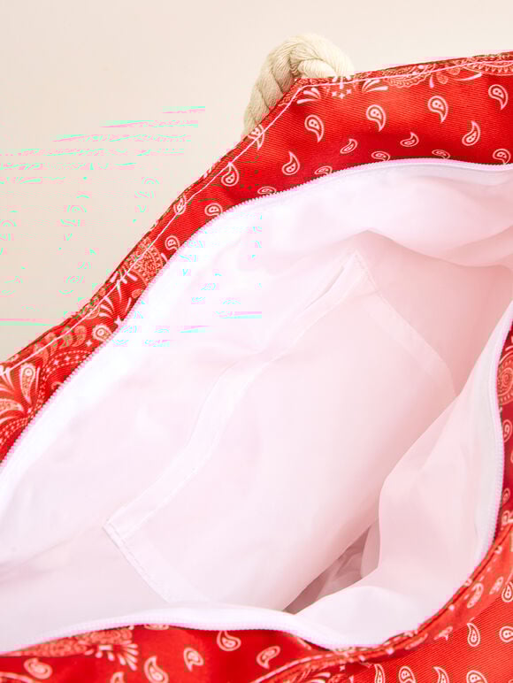 Printed Cotton Fabric Bag, Red, large