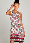Positano Tile Print Shift Dress, Red, large