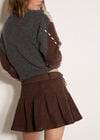Suedette Pleated Mini Skirt, Brown, large