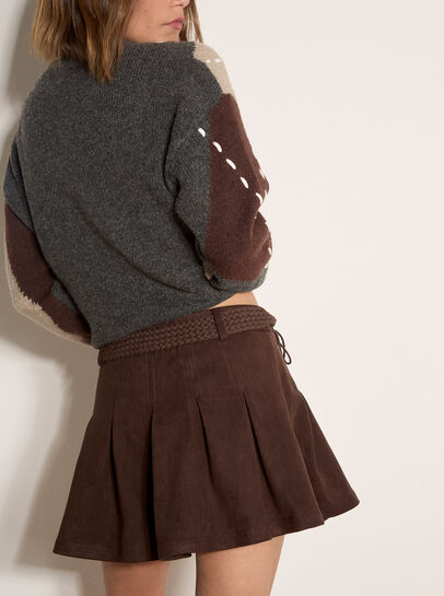 Suedette Pleated Mini Skirt