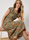 Ditsy Floral Print Milkmaid Midi Dress, Khaki, large