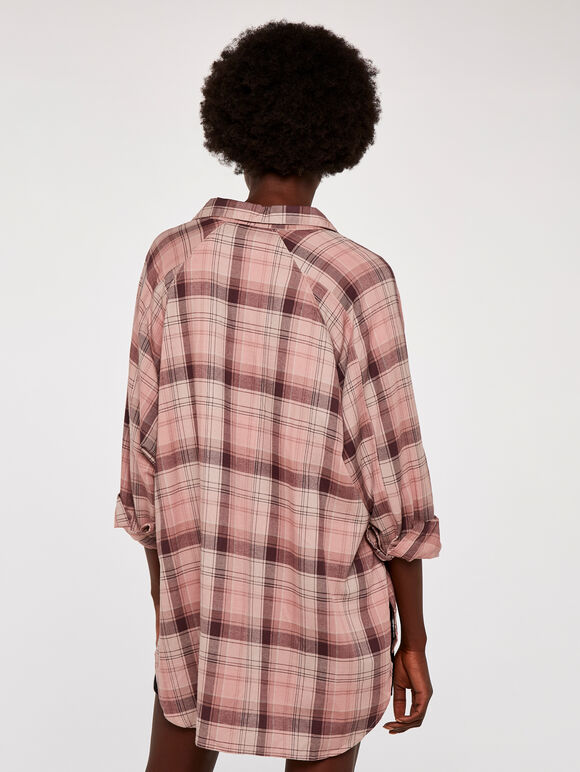 Check Oversized Shirt, Pink, large