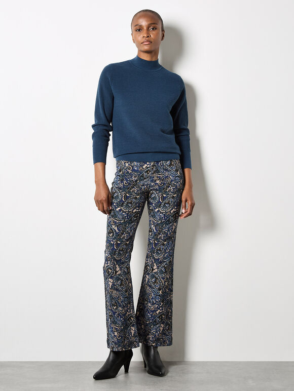 Mock Neck Ribbed Knit Jumper, Teal, large