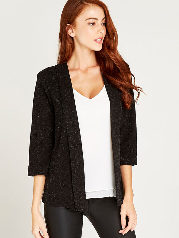 Glitter Tuxedo Blazer, Black, large