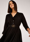 Flute Sleeve Circle Belt Shirt Dress, Black, large