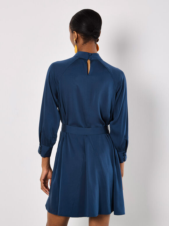 Mock Neck Swing Mini Dress, Navy, large