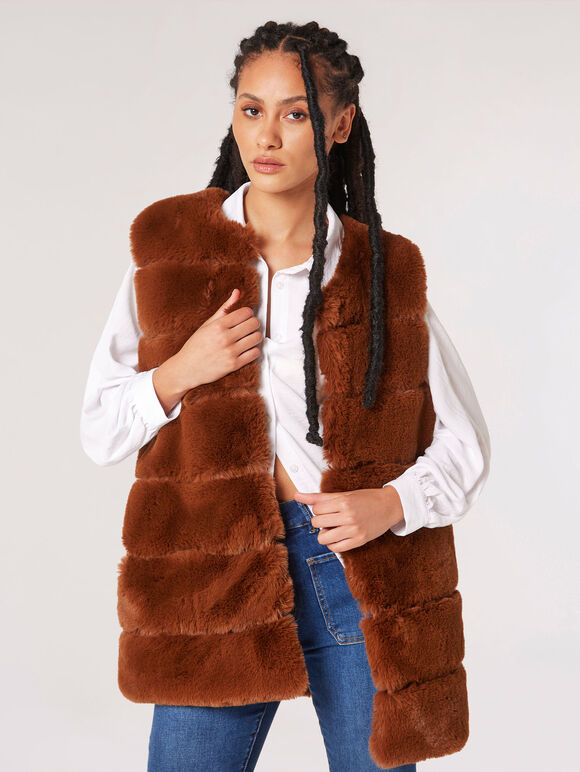 Soft Touch Faux Fur Gilet, Rust, large