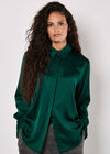 Oversized Satin Shirt, Green, large