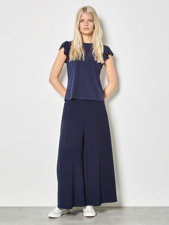 Jersey Knit Ruffle T-Shirt, Navy, large