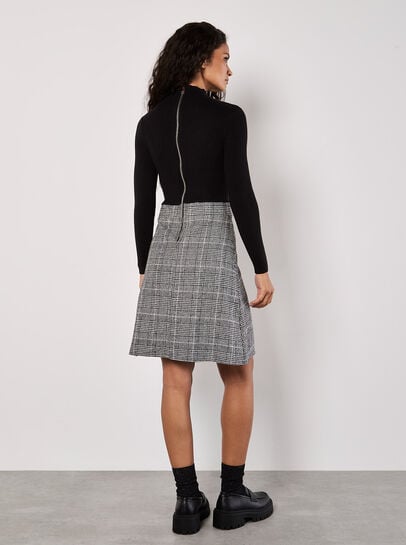 Ribbed Knit Check Skirt Mini Dress