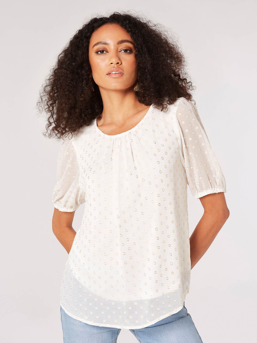 Foil Spot Pintuck Blouse