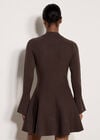 Bell Sleeve Knitted Skater Mini Dress, Brown, large