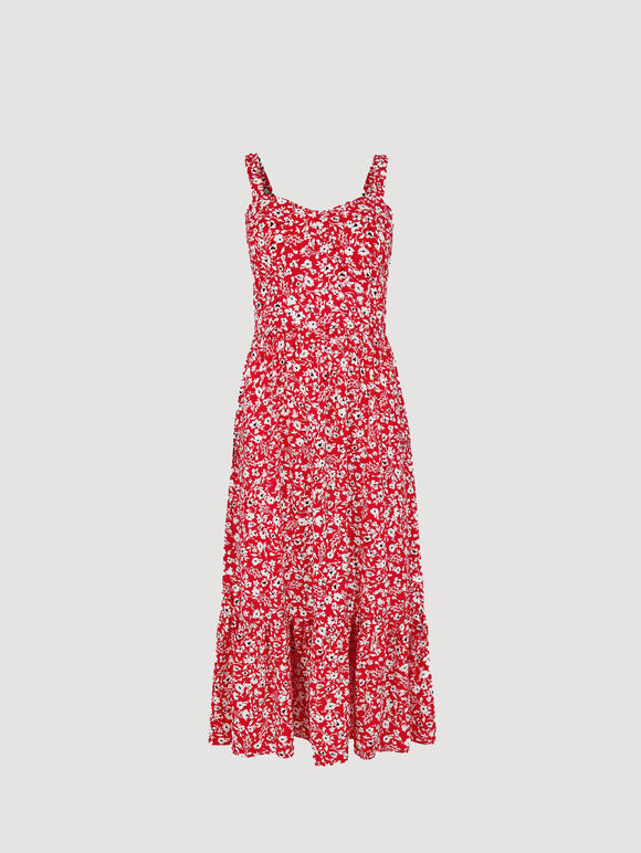 Robe Midi Mono Florale, Rouge, large