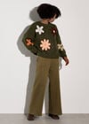 Embroidered Flower Jumper, Pine Green, large
