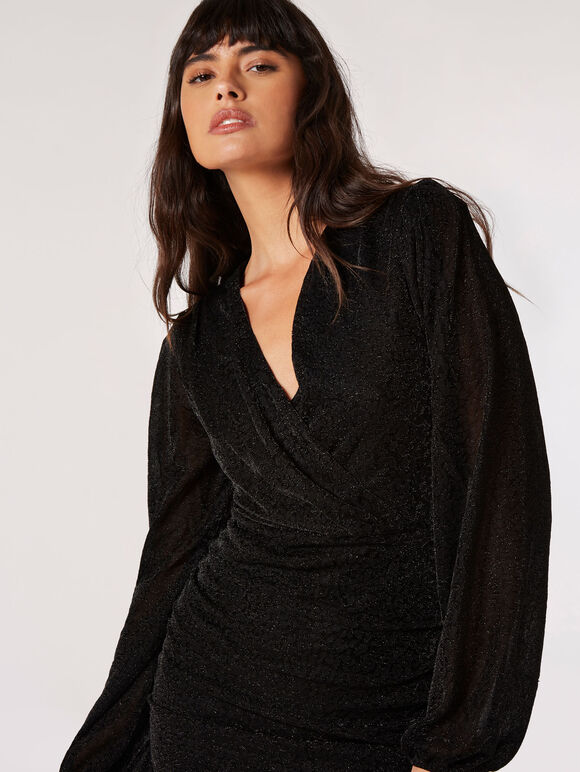 Mini-robe Sparkle Wrap, Noir, grand