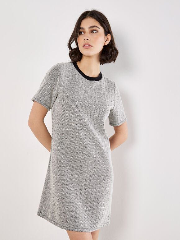 Chevron T-Shirt Mini Dress, Black, large