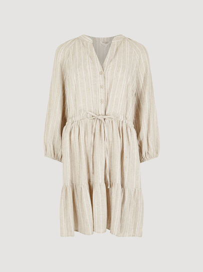Linen Blend Stripe Shimmer Mini Dress