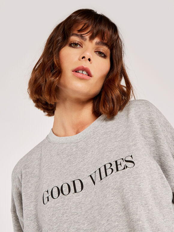 Good Vibes Oversized Jumper, Grey, large