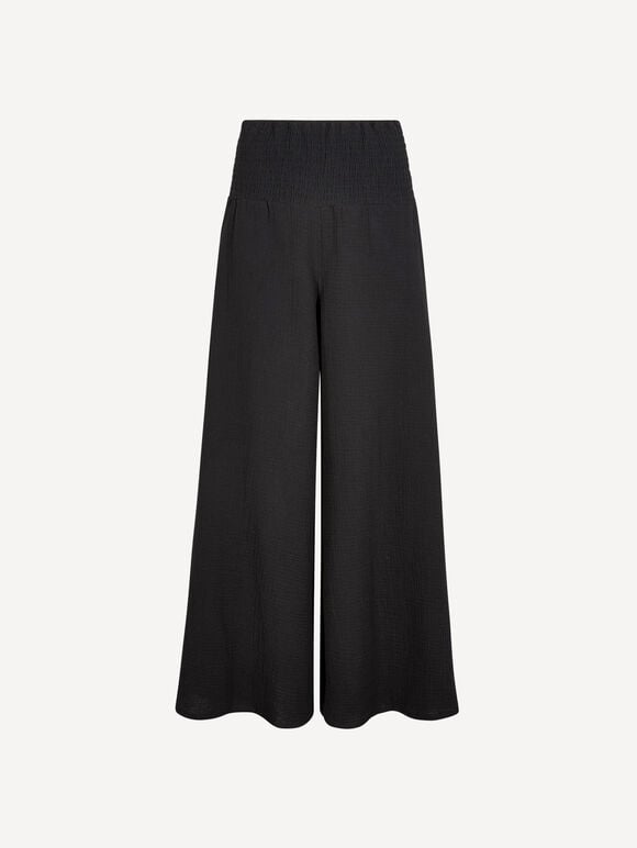 Textured Cotton Wide-Leg Trousers, Black, large