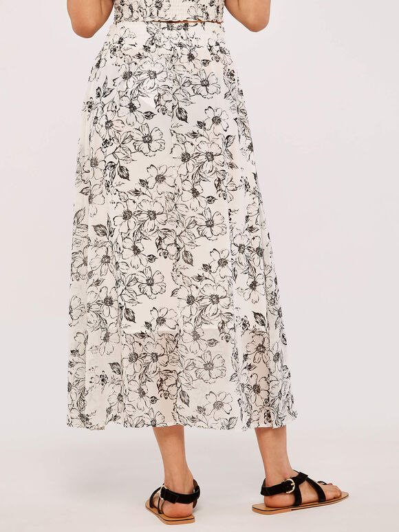  Retro Floral Skirt, Cream, large