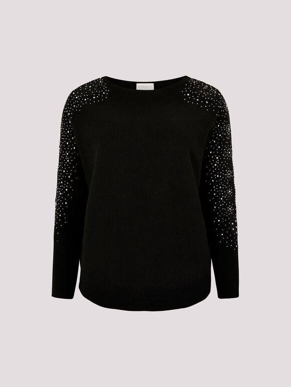 Lace Rhinestone Embellished Jumper, Black, large