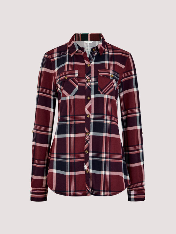 Classic Check Print Shirt, Red, large
