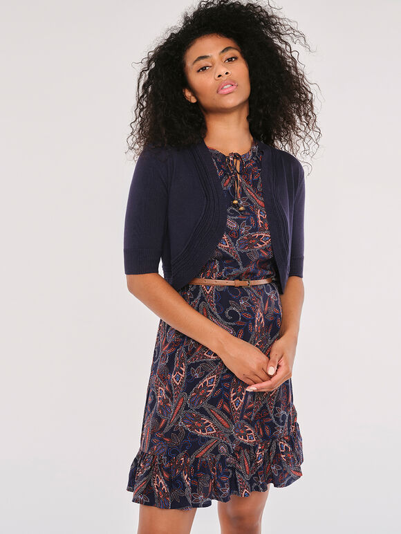 Poitelle Edge Knitted Shrug, Navy, large