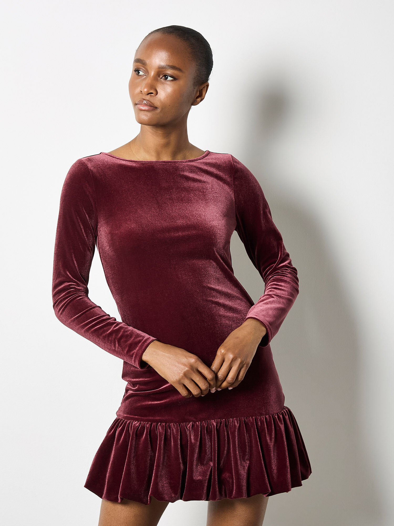 Velvet Bodycon Bubble Hem Mini Dress | Apricot Clothing