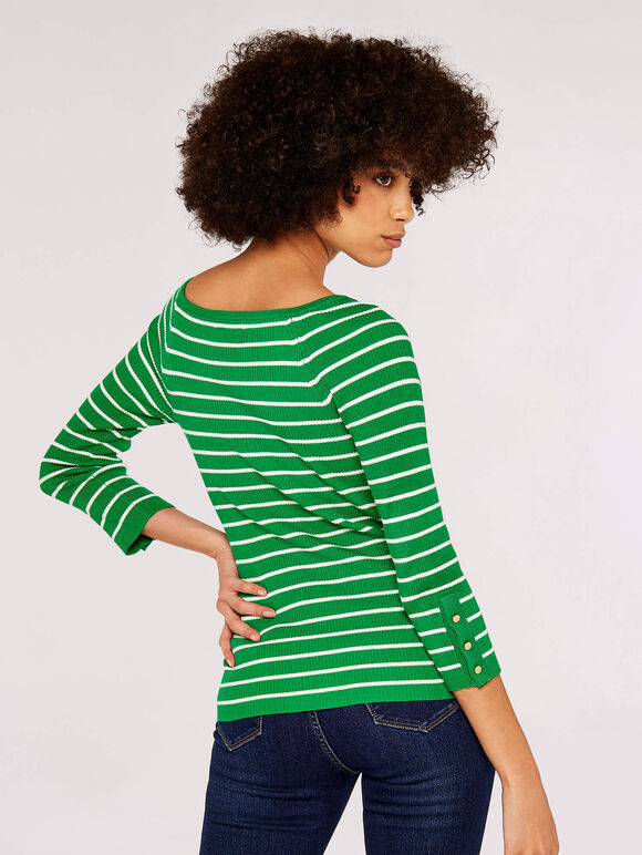  Stripe Ribbed Jumper, Green, large