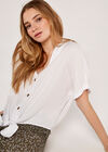 Button Tie Front Top, White, large