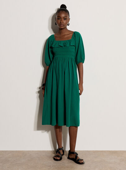 Ruffle Milkmaid Midi Dress