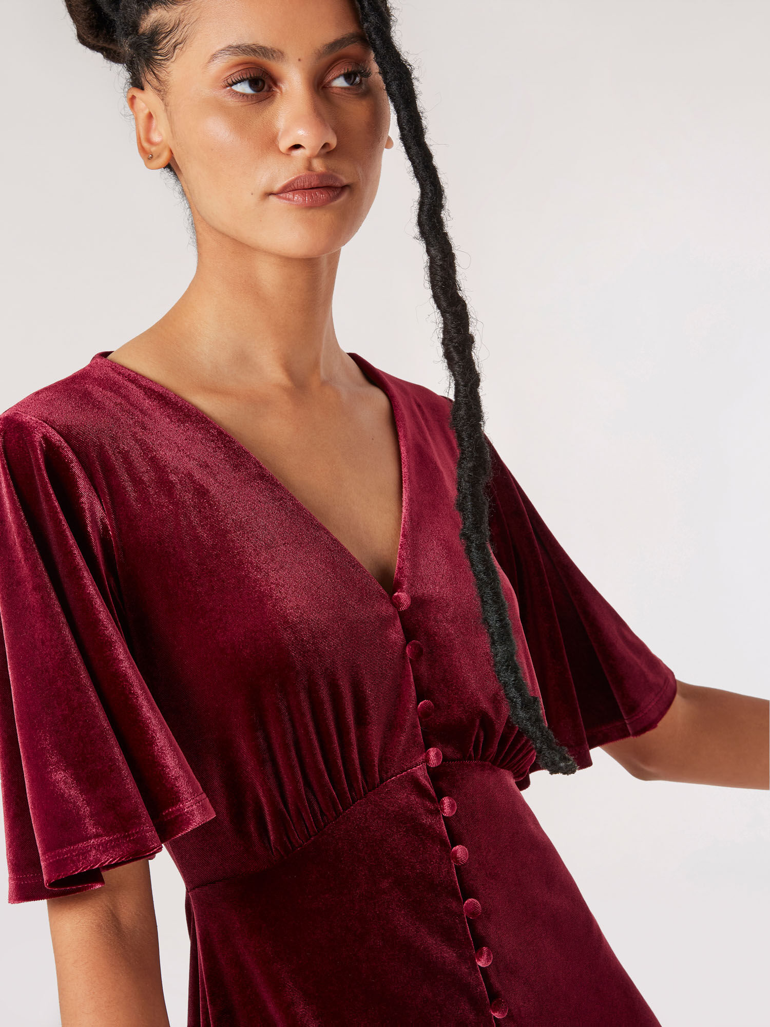 Velvet Button Down Mini Dress Apricot Clothing