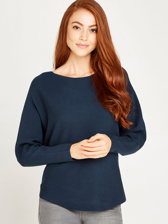 Clean Look Batwing Jumper, Navy, large