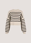 Stripe Crop Drop Shoulder Jumper, Stone, large