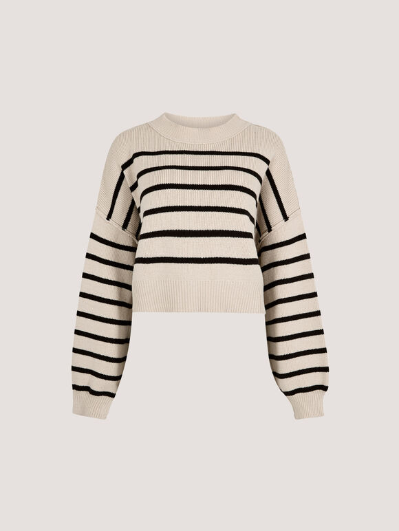 Stripe Crop Drop Shoulder Jumper, Stone, large