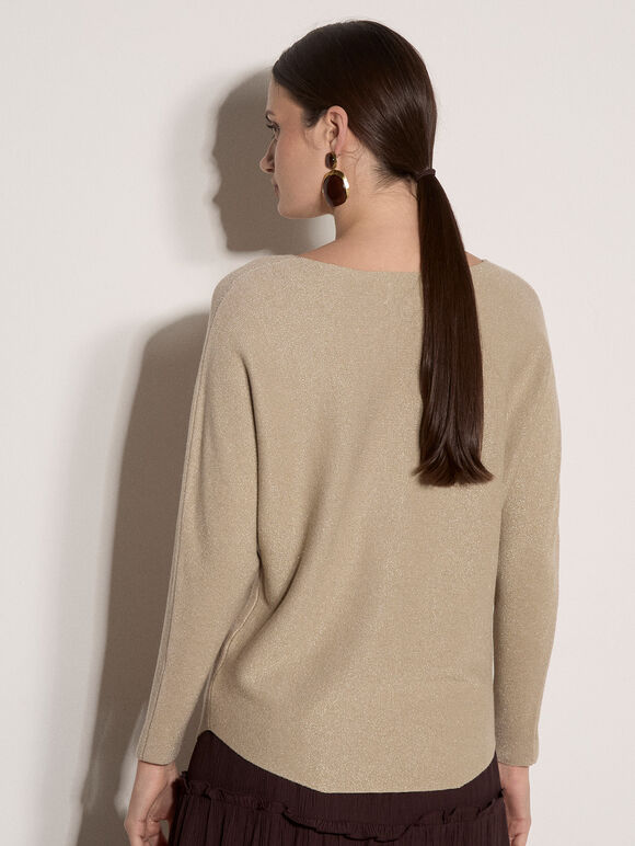 Metallic Ribbed Knit Jumper, Gold, large
