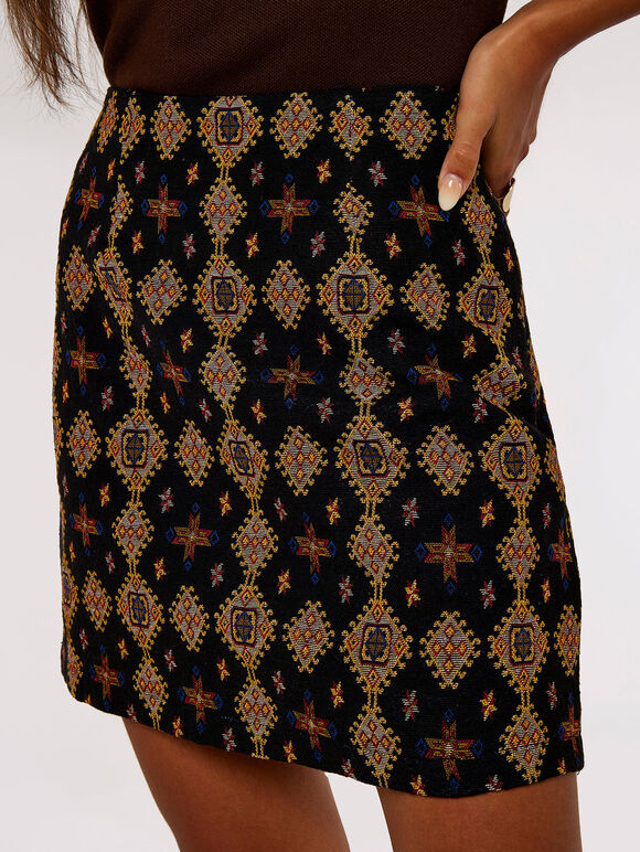 Tribal Mini Skirt, Black, large
