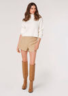 Ribbed Roll Neck Cropped Jumper, Cream, large