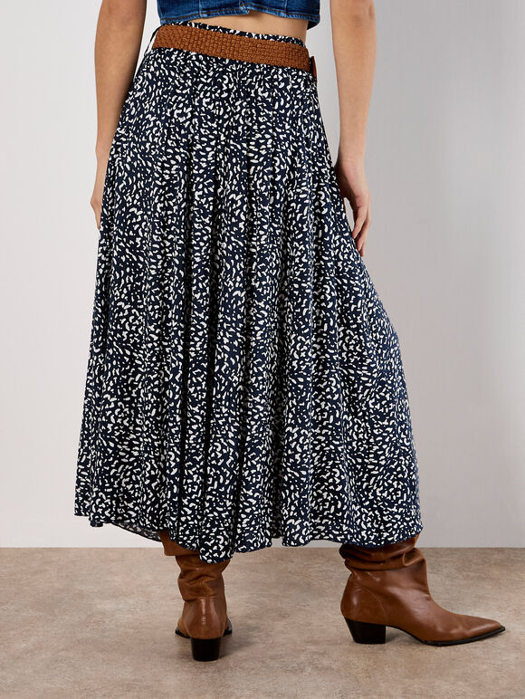 Brush Dot Belted Skirt, Navy, large