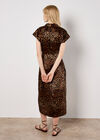 Leopard Print Satin Midi Dress, Brown, large