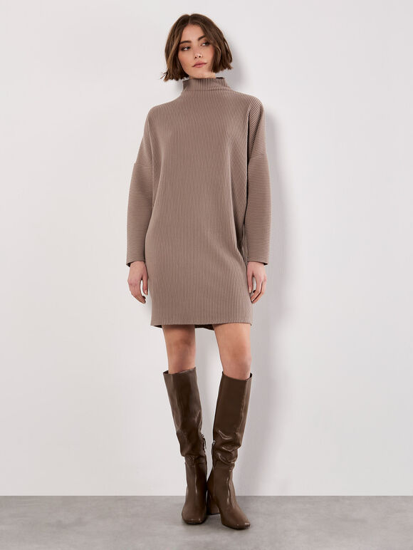 Ribbed Cocoon Mini Dress, Grey, large