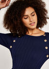 Ribbed Jumper with Gold Buttons, Navy, large