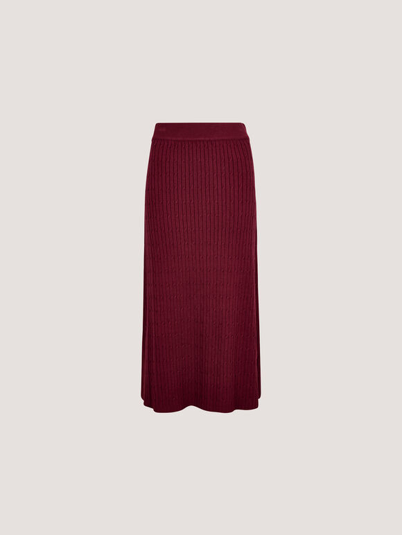 Fine Knit Cable Midi Skirt, Burgundy, large