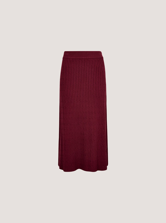 Fine Knit Cable Midi Skirt, Burgundy, large