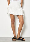 Ruched Bubble Hem Mini Skirt, White, large