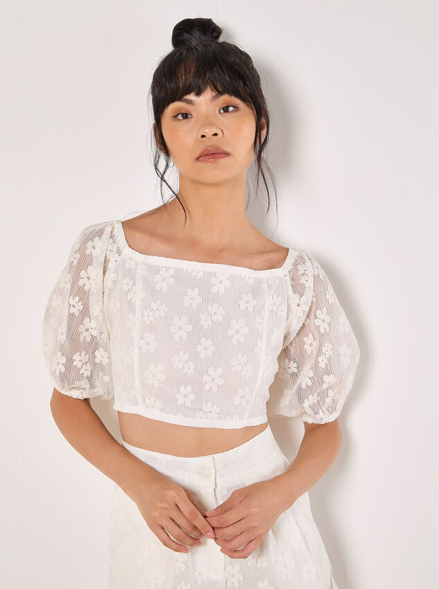Daisy Mesh Cropped Top, Cream, large