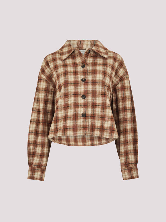 Cropped Check Shacket, Rust, large